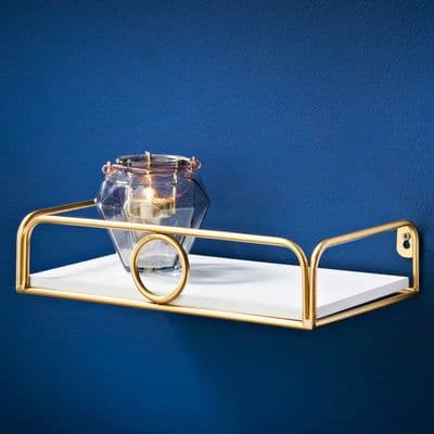 Deco Glamour Shelf With Gold Ring 30Cm - White