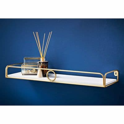 Deco Glamour Shelf With Gold Ring 60Cm - White