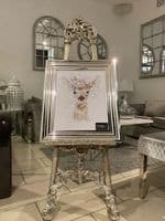 Deer Floral Watercolour Wall Art Chrome Step Frame 55Cm X 65Cm