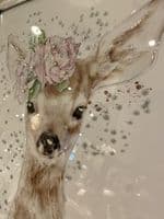 Deer Floral Watercolour Wall Art Chrome Step Frame 55Cm X 65Cm
