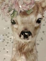 Deer Floral Watercolour Wall Art Chrome Step Frame 55Cm X 65Cm