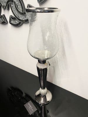 Diamante Silver Fluted Hurricane Candle Holder
