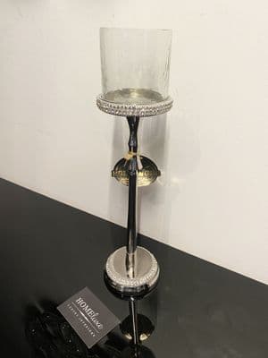 Diamante Silver Slimline Glass Candle Holder Large
