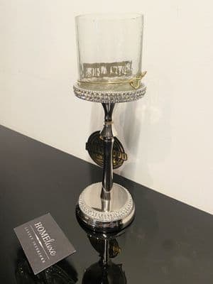 Diamante Silver Slimline Glass Candle Holder Medium