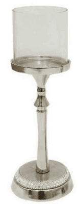Diamante Silver Slimline Glass Candle Holder Small