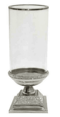 Diamante Silver Square Base Glass Hurricane Holder