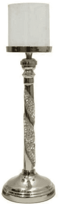 Diamante Silver Twist Glass Candle Holder Large