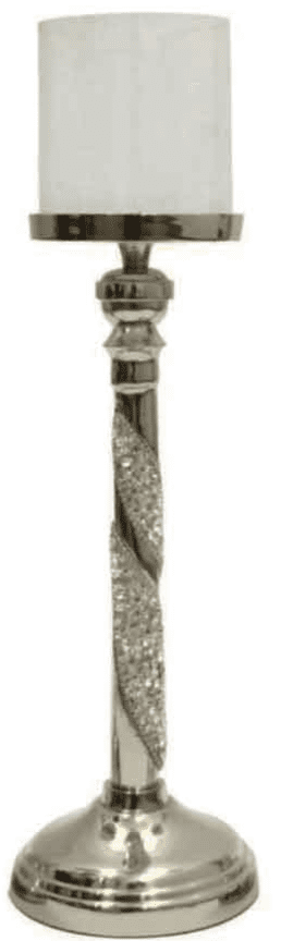 Diamante Silver Twist Glass Candle Holder Small