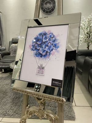 Dior Blue Flower Bouquet Perfume Bottle Wall Art Mirror Frame