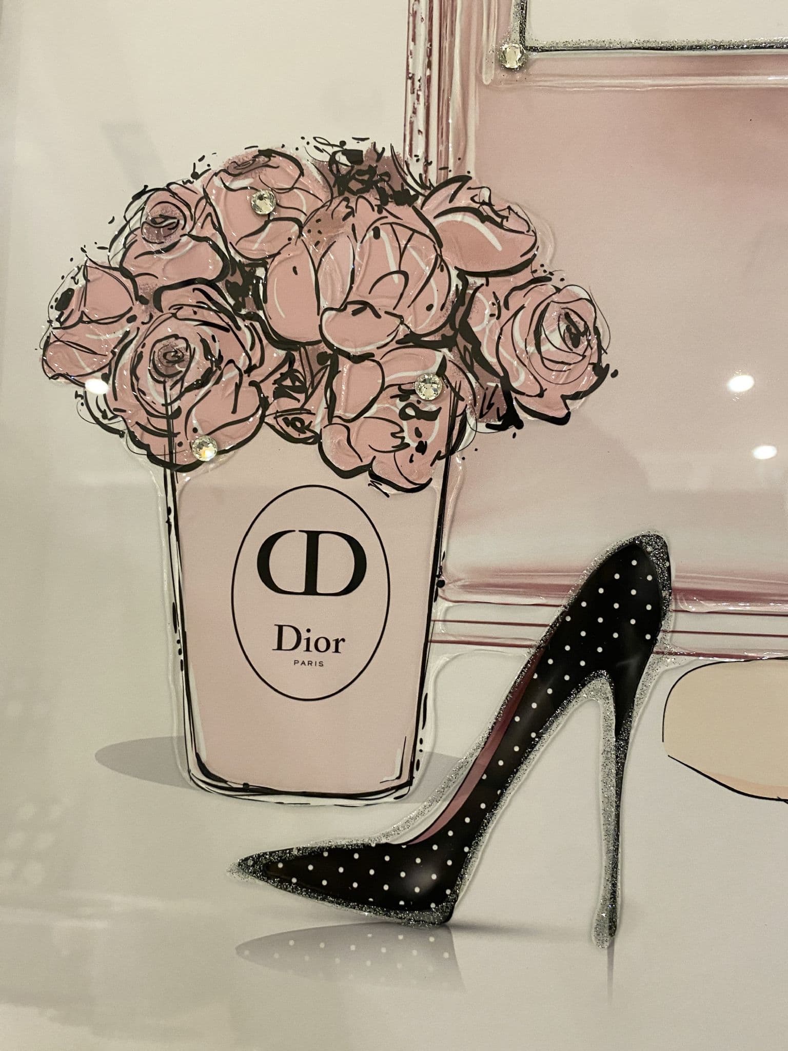 Dior Pink Perfume Bottle Wall Art Mirror Frame