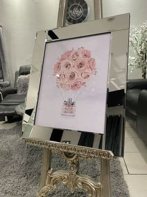 Dior Rose Pink Bottle Bouquet Wall Art Mirror Frame