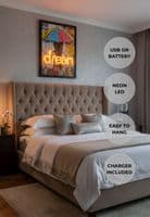DREAM' Neon LED Wall Art - 40x60cm Girl with Umbrella Canvas USB