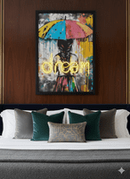 DREAM' Neon LED Wall Art - 40x60cm Girl with Umbrella Canvas USB