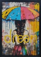 DREAM' Neon LED Wall Art - 40x60cm Girl with Umbrella Canvas USB
