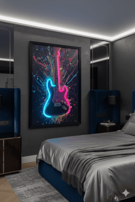 Electric Guitar Neon LED Wall Art - 40x60cm Splash Art Music Decor USB