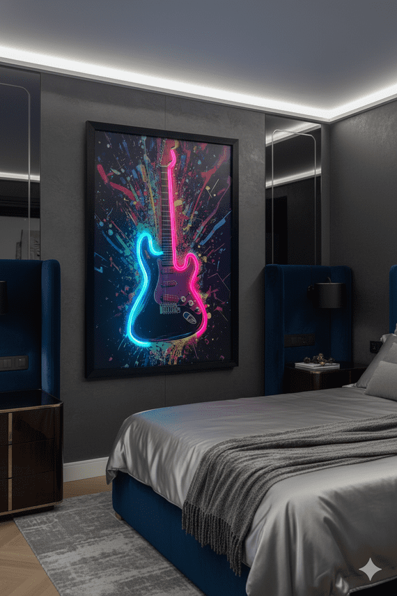 Electric Guitar Neon LED Wall Art - 40x60cm Splash Art Music Decor USB