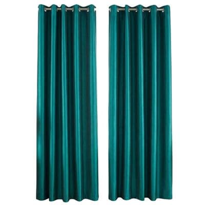 Emerald Green Faux Silk Fully Lined Eyelet Curtains - 1 Pair,