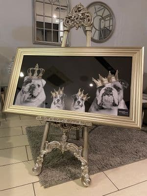 English Bulldog Family Boy With Crown Wall Art Champagne Frame