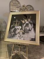 English Bulldog Family Girls With Crown Wall Art Champagne Step Frame 70cm x 70cm