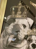 English Bulldog Family Girls With Crown Wall Art Champagne Step Frame 70cm x 70cm