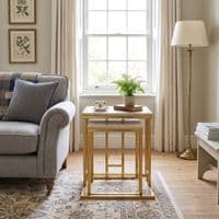 Erice Gold Side Tables Set of 2 Cream Marble for Modern Living Room