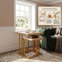 Erice Gold Side Tables Set of 2 Cream Marble for Modern Living Room