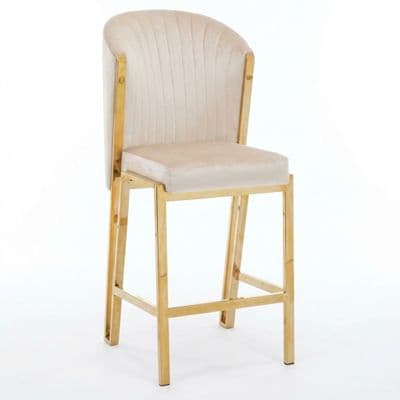 Fabio Beige Velvet Barstool with Gold Frame | Luxury Breakfast Stool