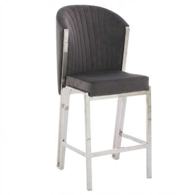 Fabio Grey Velvet Barstool with Silver Frame | Luxury Breakfast Stool