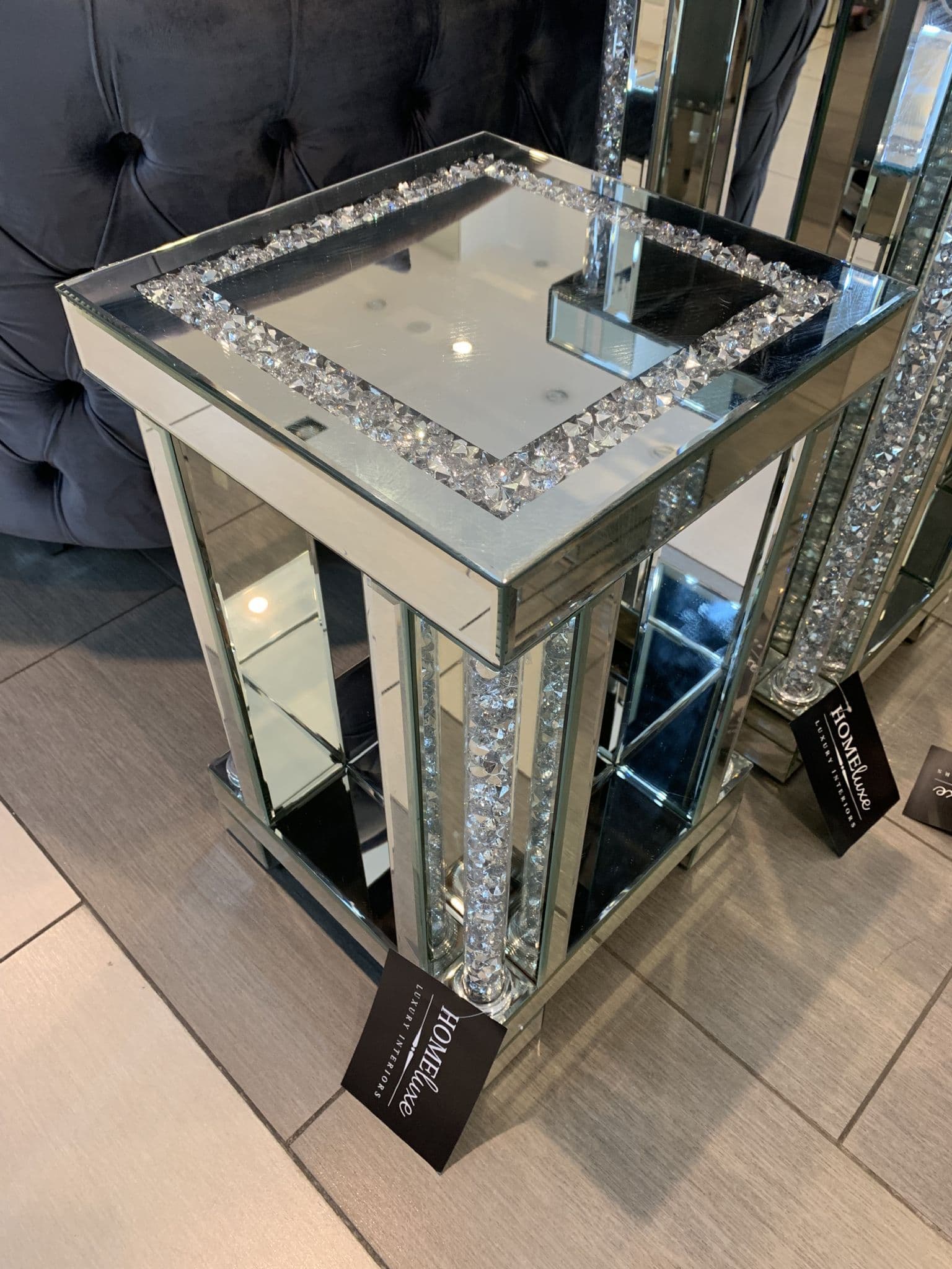 Falcon Crushed Stone Mirrored Lamp Stand