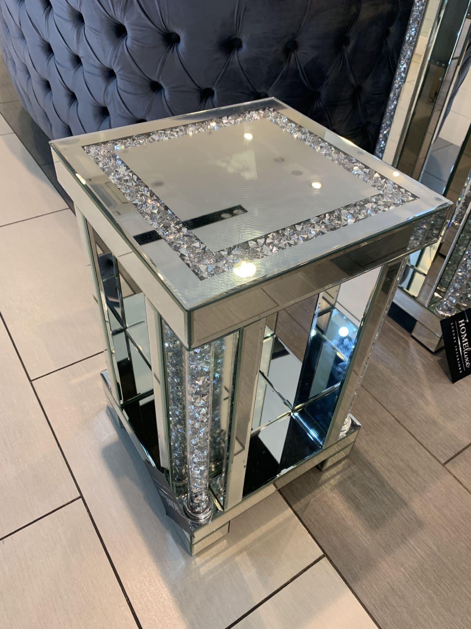 Falcon Crushed Stone Mirrored Lamp Stand