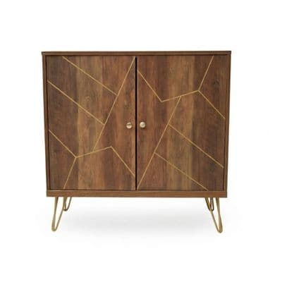 Flori Geometric Wood Sideboard 2 Door Gold Hairpin Legs 80cm