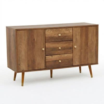 Frida Wood Veneer Sideboard 3 Drawer 2 Door Gold Handles