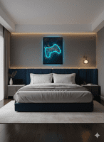 Gaming Controller Blue Neon LED Wall Art - 40x60cm Games Room Decor USB