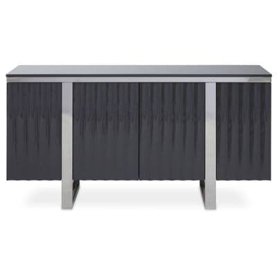 Genoa Grey Gloss Fluted Sideboard 4 Door Polished Steel Base 146cm