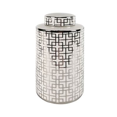 Geo 30cm Ginger Jar White Silver