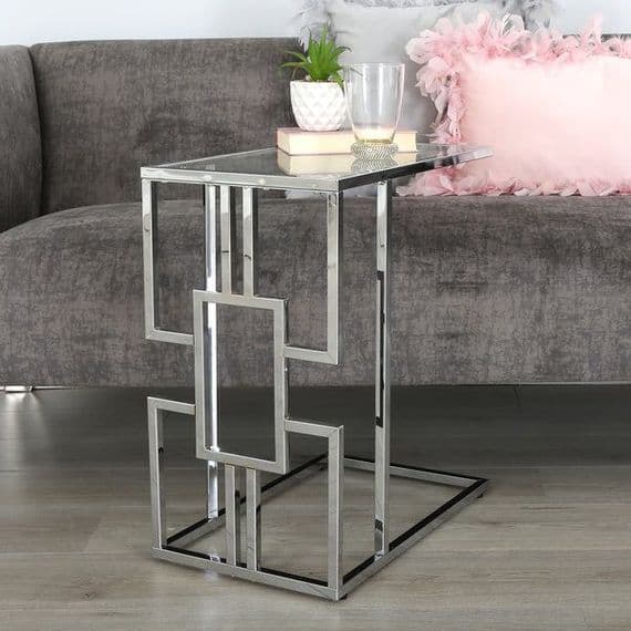 Geo Silver Chrome Glass Top Sofa Table - Home Luxe Interior