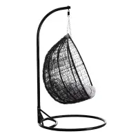 Goa Double Black Rattan Effect Hanging Egg Chair Grey Cushions