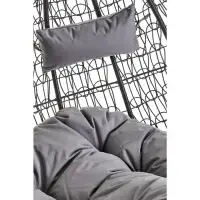 Goa Double Black Rattan Effect Hanging Egg Chair Grey Cushions