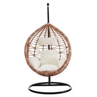 Goa Natural Rattan Effect Hanging Egg Chair Swing Cream Cushions