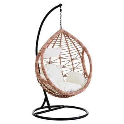 Goa Natural Rattan Effect Hanging Egg Chair Swing Cream Cushions