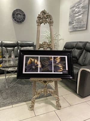Gold & Black Abstract Flower Wall Art Black Frame