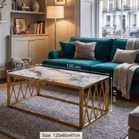 Gold Coffee Table with White Marble Top & Stainless Steel Frame Set