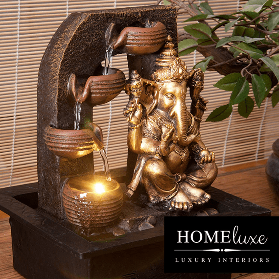 Gold Ganesha With Bowls Indoor Water Fountain
