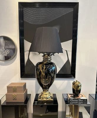 Gold Marble Effect Table Lamp With Black Round Shade Extra Large