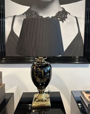 Gold Marble Effect Table Lamp With Black Round Shade Medium