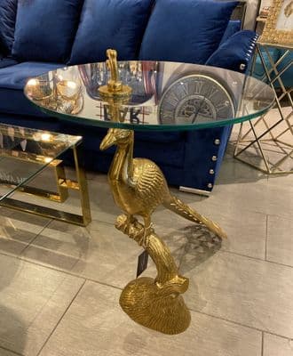 Gold Peacock Design Table With Glass Top