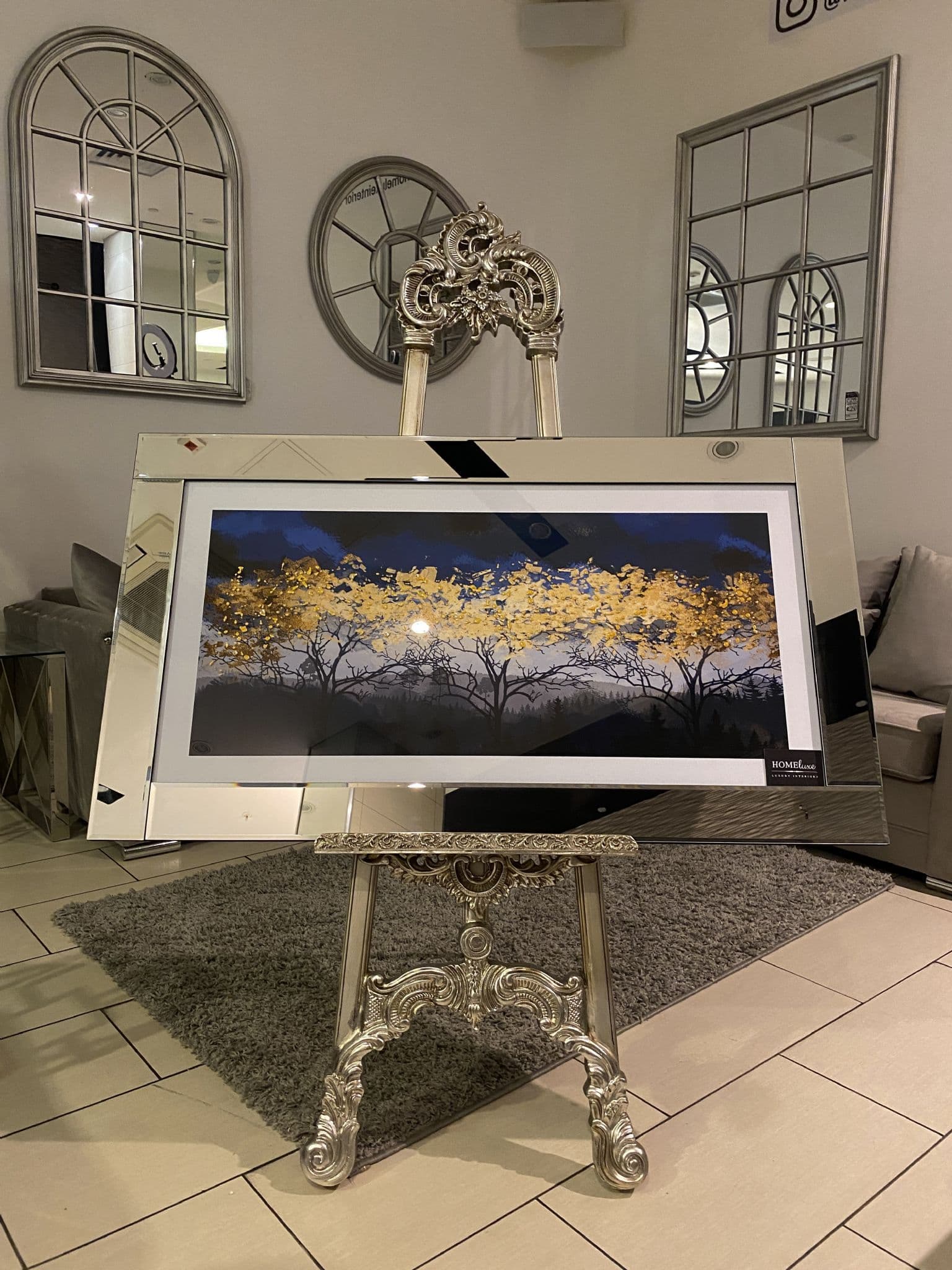 Golden Leaf Trees Wall Art Mirror Frame 115Cm X 65Cm