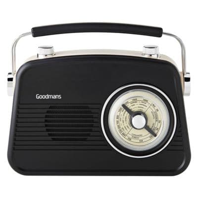 Goodmans Classic AM-FM Retro Radio - Portable Black Analog Design