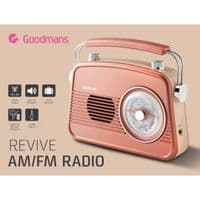 Goodmans Classic AM-FM Retro Radio - Portable Rose Gold Analog Radio
