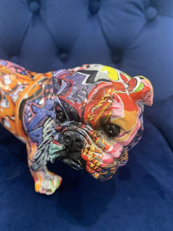 Graffiti Multicolor Painted Bulldog Statue